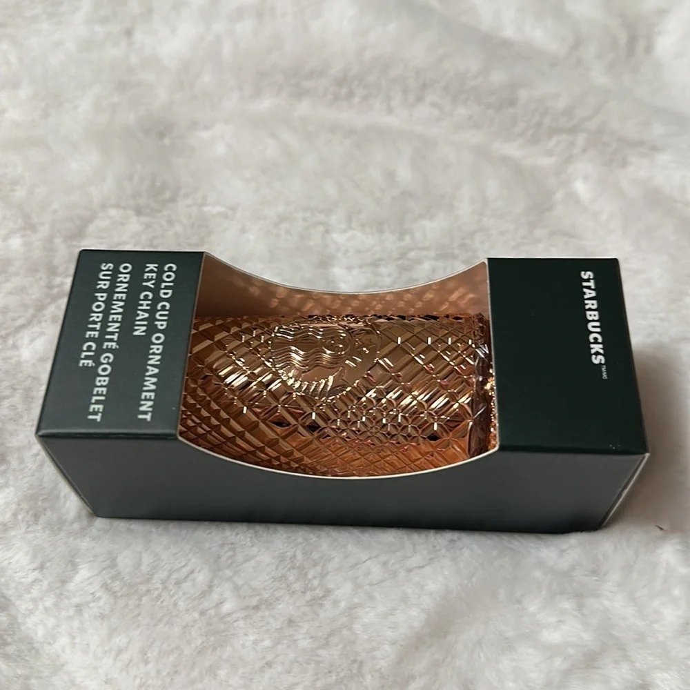 Starbucks Holiday 2023 Metallic Mirror Rose Gold Jeweled Ornament / Key Chain